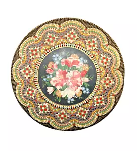 Contenitore biscotti latta litografia vintage in rilievo floreale made Holland 8" - Foto 1 di 15