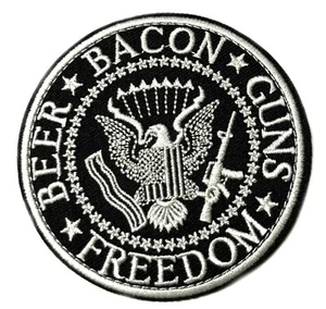Beer, Bacon, Guns, Freedom Patch Embroidered Hook Loop Applique Funny Sayings - Picture 1 of 11