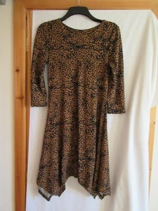 IZABEL LONDON TAN ANIMAL PRINT 3/4 SLEEVE JUMPER DRESS SIZE UK8 - Picture 1 of 7