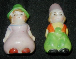OLD PORCELAIN DUTCH BOY AND GIRL FIGURAL SALT & PEPPER SHAKER SET, CUTE, JAPAN - Picture 1 of 4