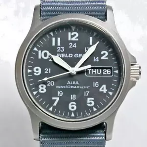 SEIKO ALBA Military Field Watch V533-6A00 1989 Gray Dial Luminous Day-Date Japan - Picture 1 of 11