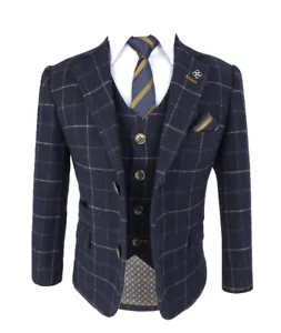 Cavani Kinder Jungen Tweed Fensterscheibe karierter Anzug schmale Passform Retro Spitzenanzug - Bild 1 von 9