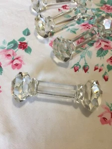 Vintage Knife Rests x4 Clear Faceted Cut Glass Lead Crystal 3 3/4" Hexagon Ends - Picture 1 of 11