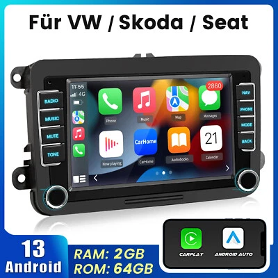 7'' Android 13 2 Din Car Radio Multimedia GPS Wifi 4G Carplay VW Skoda Seat Golf - Bild 1 von 4
