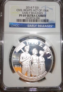 2014 P Civil Rights Act of 1964 Comerative Dollar NGC PF 69 UC ER - Picture 1 of 2