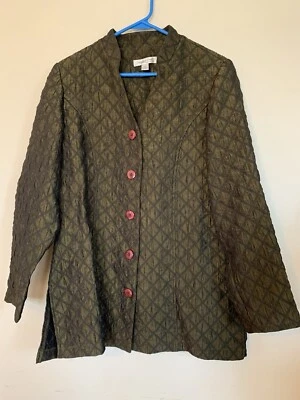 Coldwater Creek Jkt/Blazer Tamanho M Tecido Dobrável Verde e Preto 5 Botões Acolchoado - Imagem 1 de 4