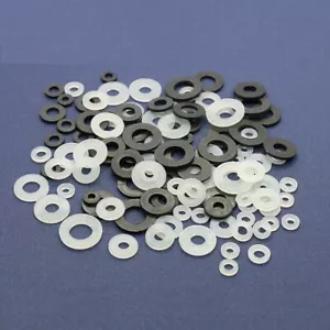 FLAT NYLON (Plastic) WASHERS WHITE & BLACK M2 M2.5 M3 M4 M5 M6 M8 M10 M12 - Picture 1 of 4