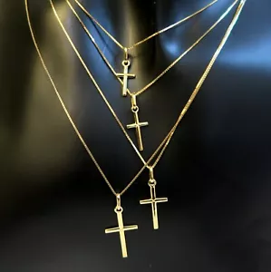 ECHT GOLD *** Schlichter Kreuz Anhänger glänzend Kette Kreuzkette - Bild 1 von 13