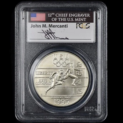 1995-D SILVER $1 OLYMPICS ✪ PCGS MS-69 ✪ MERCANTI UNC TRACK & FIELD ◢TRUSTED◣ - Image 1 of 4