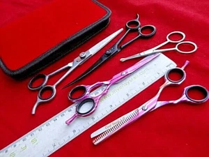 4 x PET Grooming_ 7.5" SCISSORS & UPWARD CURVED + 2 x 5.5" SET Thinning _dog/cat - Foto 1 di 12