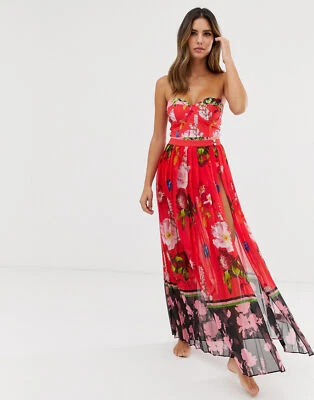TED BAKER Rarla Berry Sundae Rojo Estampado Floral Maxi Sarong Falda Cubrir Playa M Foto 1 de 4
