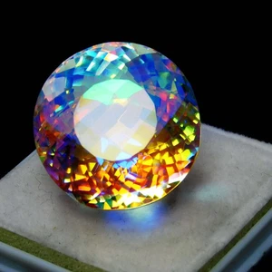 A++ Rainbow Mystic Quartz Round Cut Lab-Created 65 Ct Loose Gemstone CERTIFIED - Picture 1 of 5