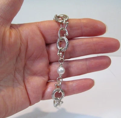 Michael Dawkins Pearl with Bypass & Flat Dot Oval Links Sterling Silver Bracelet - Image 1 of 4