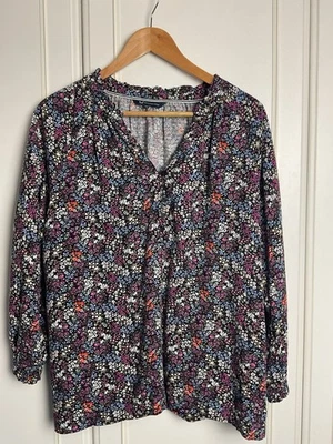 Crew Clothing Popover Blouse Size UK 16  Blue Floral Loose Relaxed 3/4 Sleeves - Image 1 of 4