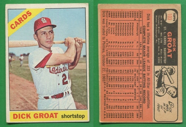 1966 Topps Baseball ~~~ Dick Groat ~~~ No. 103 ~~~ Envío/S GRATIS Foto 1 de 1