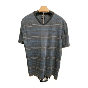 Camicia Zoo York con logo ricamato maglietta uomo grande scollo a V a righe grigio/blu - Foto 1 di 9