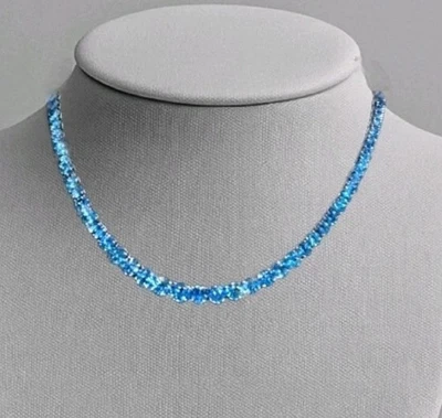 Collar Tenis Turquesa Azul 3mm Chapado en Oro Blanco 18k Swarovski Creado en Laboratorio Foto 1 de 4
