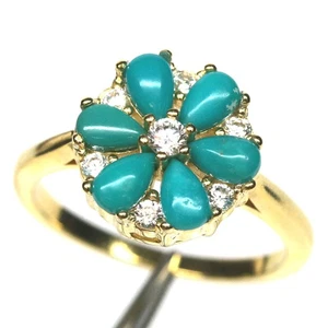 925 Sterling Silver Blue Turquoise & Cubic Zirconia Ring Size 6.75 - Picture 1 of 4