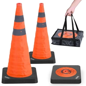 [2 Pack] 28 Inch Collapsible Traffic Safety Orange Cones with Black Weighted ... - Picture 1 of 8