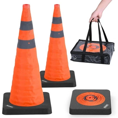 [2 Pack] 28 Inch Collapsible Traffic Safety Orange Cones with Black Weighted ... - Image 1 of 4