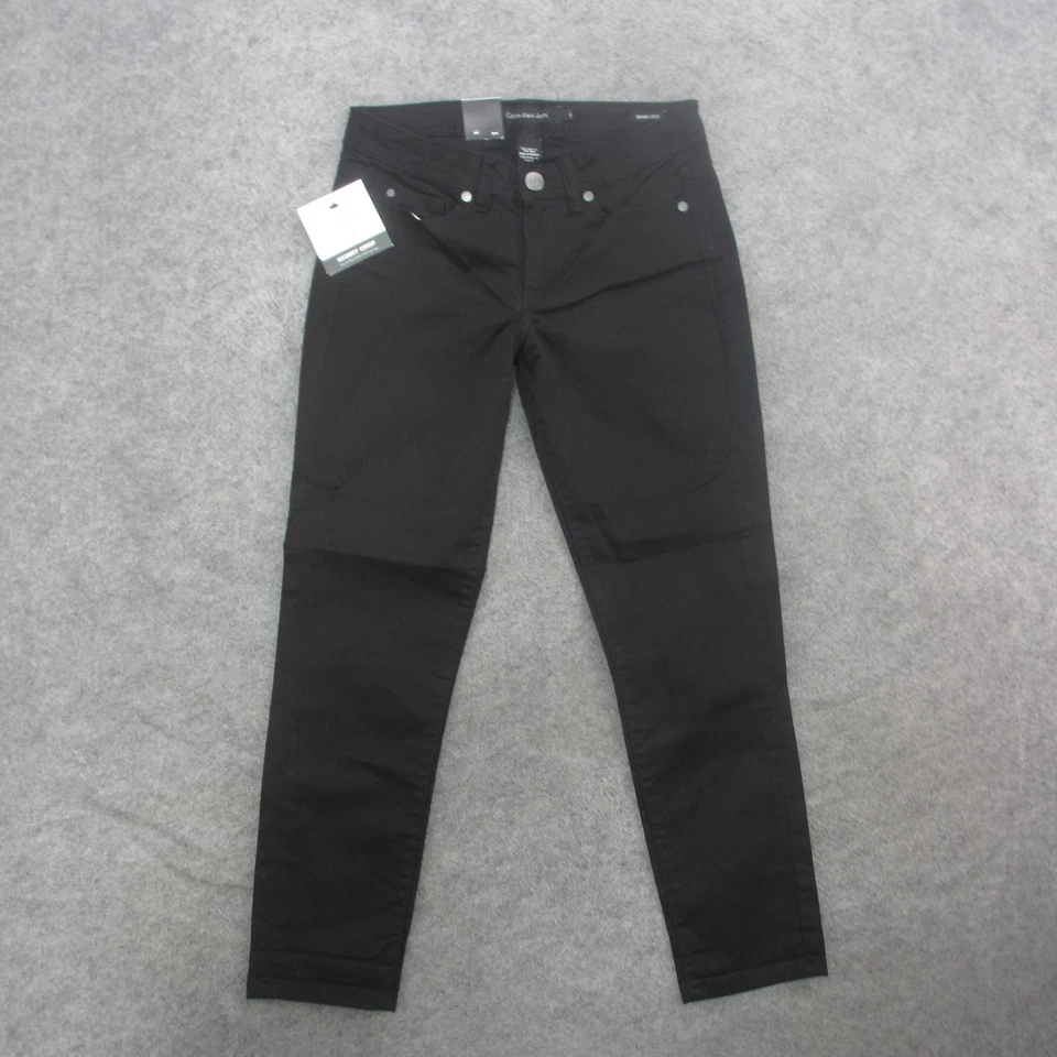 Womens Calvin Klein Power Stretch SKINNY Crop Black Pants Jeans Size 2