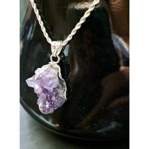 Artisan Crafted Rough Cut Amethyst Solitaire Pendant Sterling Silver 51.75 ctw - Picture 1 of 9