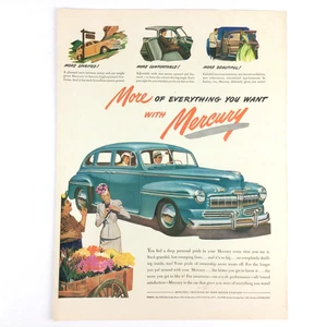 Mercury Car 1946 anuncio impreso de colección azul verdoso sedán de automóvil posterior a la Segunda Guerra Mundial - Imagen 1 de 1