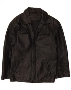 VINTAGE Mens 2 Button Leather Blazer Jacket UK 36 Small Black Leather BG01 - Picture 1 of 3