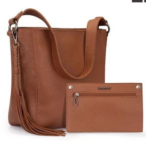 NEW MONTANA WEST BROWN TASSEL HANDBAG WITH MAKEUP BAG - Picture 1 of 1