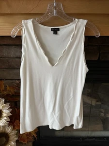 Ann Taylor Factory ärmelloses Damen-Tanktop elfenbeinfarben V-Ausschnitt Jakobsmuschelbesatz Small - Bild 1 von 4