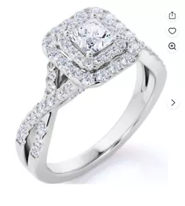 JeenMata 1 Carat Princess Cut Moissanite Halo Engagement/Bridal Ring, Size 8 - Picture 1 of 6