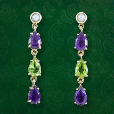 EDWARDIAN STYLE SUFFRAGETTE DROP EARRINGS 9CT GOLD - image 1 of 4