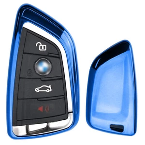 Gloss Blue TPU Key Fob Case For BMW X1 X4 X5 X6 5 & 7 Series Knife Shape Key - Picture 1 of 10
