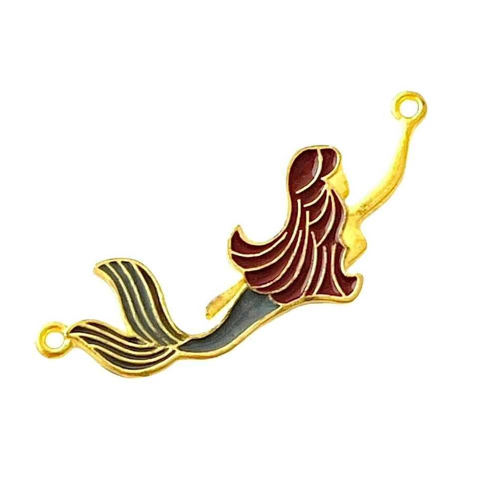 2 Gold Enamel Mermaid 46x18mm Bead Connectors Links Drop Charms Pendants - Изображение 1 из 1
