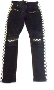 Boy's Ripped Torn Black Jeans Size 10 Checkered Accents Zip Pockets - Picture 1 of 3