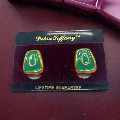 Pendientes Debra Tiffany vintage tono dorado esmalte turquesa poste perforado Foto 1 de 4