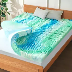 3 Inch 7-Zone Queen Memory Foam Mattress Topper Egg Crate Cooling Gel Pad - Picture 1 of 12