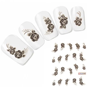 Nagel Sticker Tattoo Schwarz Rose  Flower Nail Art Aufkleber Blume Neu! - Picture 1 of 1