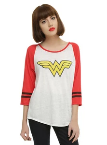 DC Comics Wonder Woman WW LOGO Burnout Raglan Tee Shirt Top Blouse JRS XL NWT - Picture 1 of 3