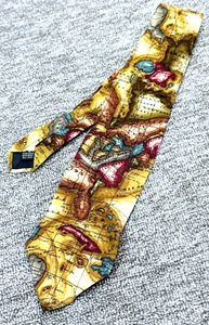 Corbata Sazzari Américas 100 % seda pura oro mapa temático vacaciones rara de colección - Imagen 1 de 23