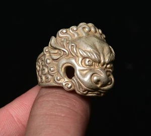 Anillo Cabeza León Leo Animal Palacio Dinastía China Antigua Plata 1.2" Raro - Imagen 1 de 4