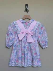 Vintage Bryan Dress Girls Size 4 Pink Purple Floral Lace Bow Collar 80s 90s - Picture 1 of 4