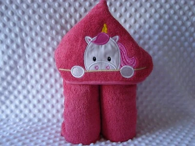 Unicorn Machine Embroidered Pink Hooded Bath Towel - image 1 of 2