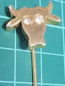 Vintage Cow Bull Astrology Taurus Zodiac Celestial Gold Tone Lapel Stick Pin - Picture 1 of 5
