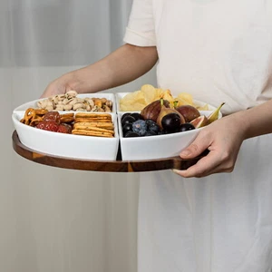 5pc Appetizer & Condiment Server Set Serving Dish Set w/Wood Tray Home Party US - Picture 1 of 7