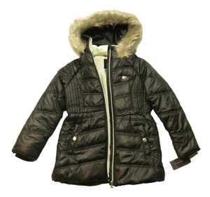 Tommy Hilfiger Girls Black Chevron Hooded Puffer Jacket - Picture 1 of 5