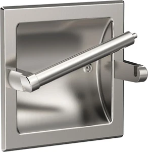 Brushed Nickel Recessed Toilet Paper Holder, Contemporary Hotel Style Pivoting - Picture 1 of 12