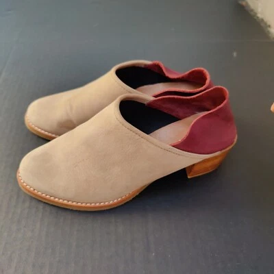 All Black Low Ankle Booties Shoes color block Leather Beige Burgundy  Size EU 38 - Image 1 of 4