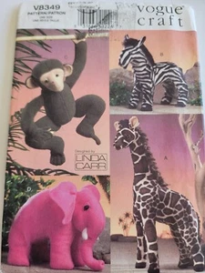 Vogue Craft V8349 One Size Zebra,  Giraffe,elephant ,monkey Designed Linda Carr - Picture 1 of 2
