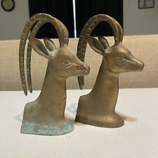 MCM Brass Antelope Gazelle BOOKENDS  Estate find 6.75"H approx Heavy 